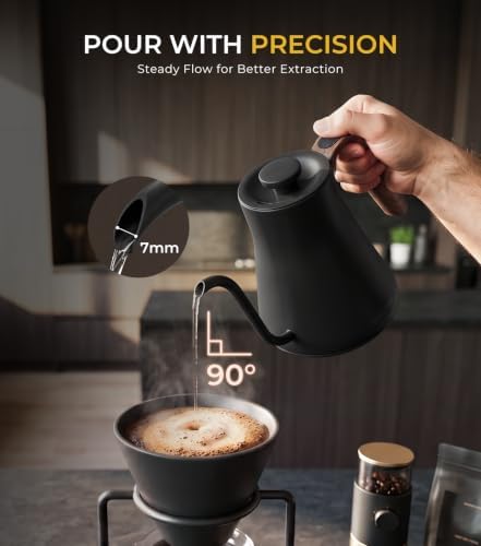 Epeios Gooseneck Electric Kettle with Temp Control,1200W,0.9L,Black Walnut - Image 2