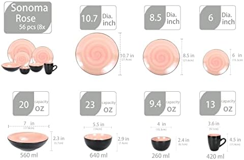 HomeVss, Stoneware Sonoma Dinnerware Set, Black + Speckled Spin Wash (56pc Set, Mix Cobalt, Mocha, Rose, Spice) - Image 5