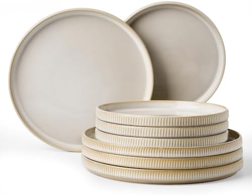 Ceramic Dinnerware Sets for 4, 8-Piece Flat Dinner Plates and Salad Plates by FamiwarePremium