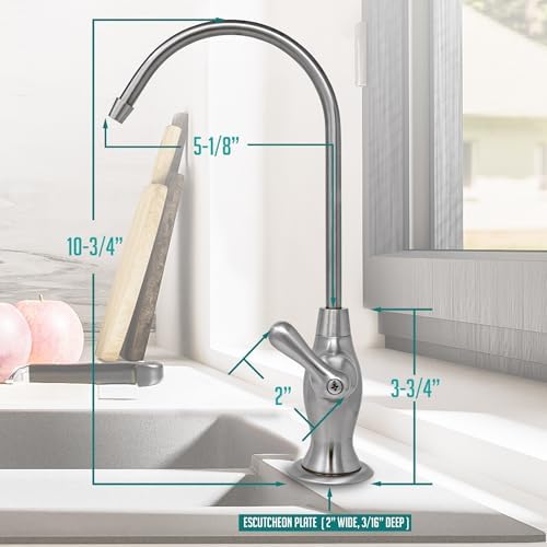 Metpure Airgap RO Faucet With 3-Connection Ports. NSF Certified Reverse Osmosis Drinking Water Filtration System Water Dispenser (Brushed Nickel) With Pre-inserted Tubing and Install Tool. Vase Style. - Image 4