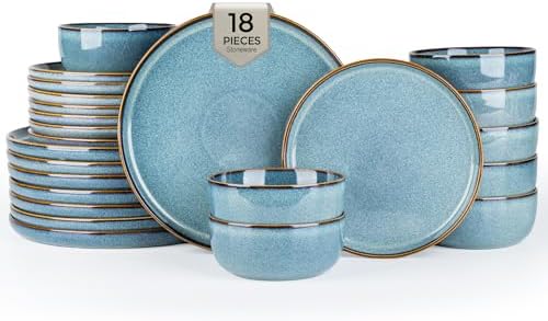 GBHOME Dinnerware Sets for 6, 18 Pieces Ceramic Plates and Bowls Set by GBhome