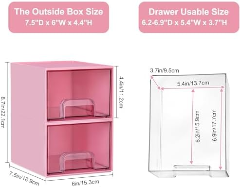 Vtopmart 4 Pack Small Clear Stackable Storage Drawers, Pink - Image 2