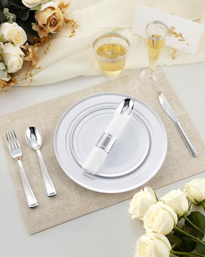 Goodluck 200 PCS Silver Dinnerware Set, Party Plastic Plates for 25 Guests - Image 3