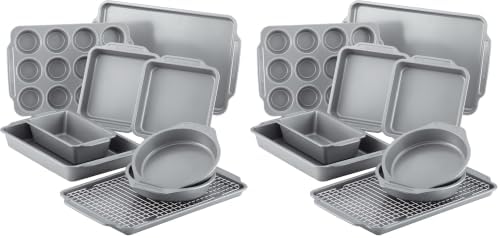 Farberware Nonstick Bakeware Set with Cooling Rack, Gray, 10-Piece (Pack of 2) by Farberware