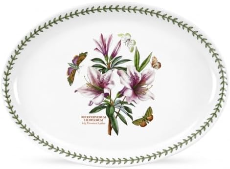 Portmeirion Botanic Garden 15" Oval Serving Platter, Lily Flowered Azalea Motif - Durable Porcelain Baking Dish with Chip-Resistant Glaze, Dishwasher & Microwave Safe - Stylish Bakeware & Serveware by Portmeirion