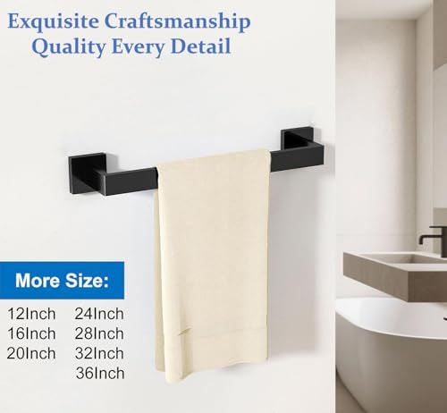 Towel Bar for Bathroom 12 Inch Matte Black Towel Holder 12/16/20/24/28/32/36 Inch Stainless Steel SUS304 Rustproof Towel Rack Modern Square Towel Rod for Bathroom Wall (1, Matte Black, 12 Inch) - Image 4