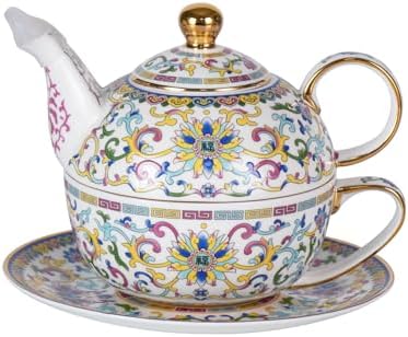 KAMMAK Tea for One Set, Ceramic Teapot, Bone China Tea Set, Cup and Saucer by KAMMAK