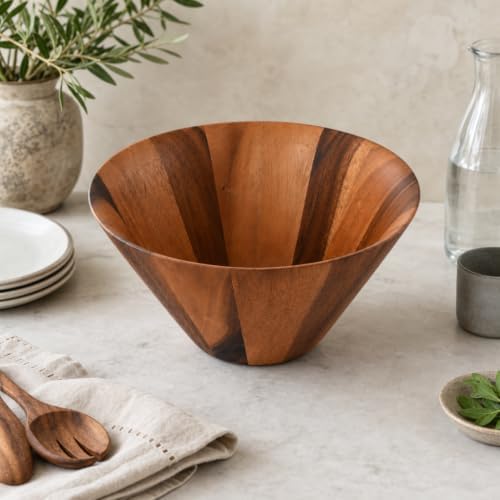 Arthur Court Acacia Wood Serving Bowl - Large Straight Side Salad Bowl for Fruits and Snacks - 12" Diameter x 7.5" Tall - Image 3