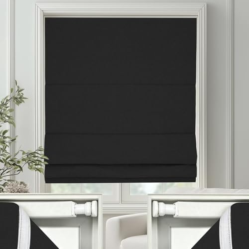 Changshade No Drill Roman Shades Cordless Blinds Blackout for Indoor Windows, Room Darkening Black Out Tension Rod No Hardware No Tools Inside Mount, Shade Size 20 Inches Wide 50 Inches High, Black by Changshade