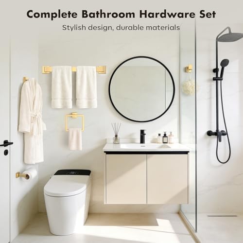 15-Pieces Gold Bathroom Accessories Set, 24 Inch Towel Bar Set - Image 7