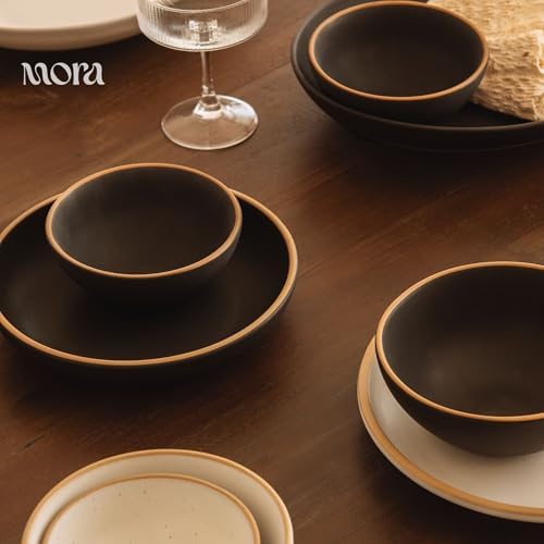 MORA Medium Dishes Set of 4, 30oz Ceramic Pottery Pasta Plate/Wide Bowls - Microwave, Oven and Dishwasher Safe - Liquorice - Image 7