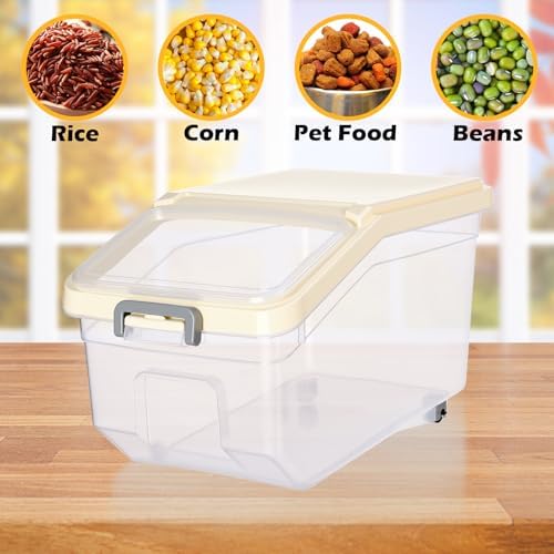 Sunnyray 4 Pcs Flour Storage Containers Rice Bin with Wheels, Beige, 22 lb - Image 5