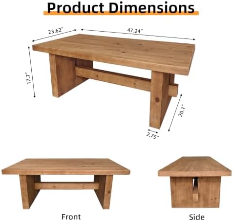Rustic Solid Wood Coffee Table for Living Room, Big Rectangle Coffee Table - Image 2