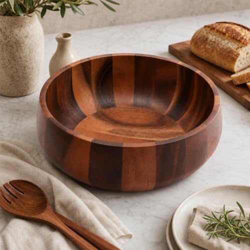 Arthur Court Modern Round Acacia Wood Serving Bowl for Fruits and Salads 4.5" H x 11" Diameter - Image 3