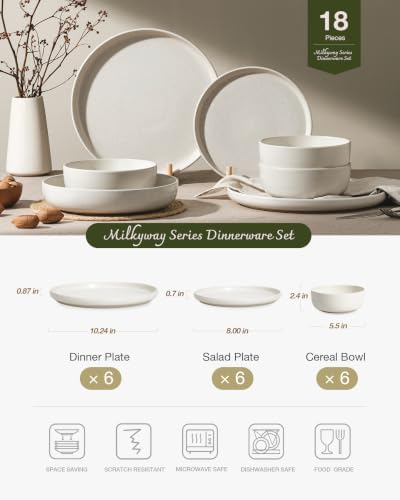 Famiware Milkyway 18-Piece Stoneware Dinnerware Set, Matte Beige White - Image 2