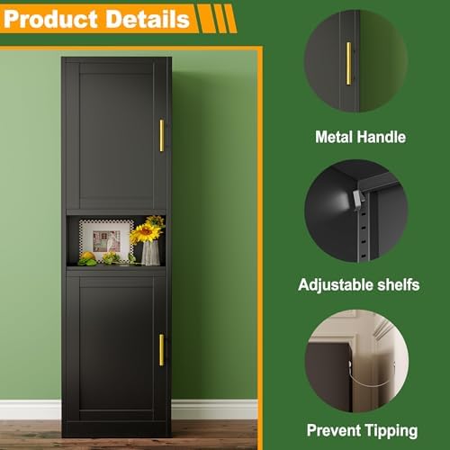 Ckzbx Tall Narrow Storage Cabinet 66.93" H Tall Bathroom Cabinet Metal Pantry Cabinets, 4 Adjustable Shelves for Kitchen, Home Office, Living Room, Dinning Room (20 inches Wide Black) - Image 4