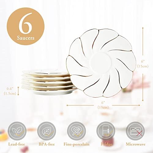 DUJUST 20 pcs Tea Set of 6 with Tea Tray & Spoons, Luxury British Style Tea/Coffee Cup Set with Golden Trim, Beautiful Porcelain Tea Set for Living Room Decor, Tea Party Set, Gift Package - White - Image 5