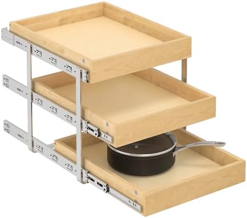 WelFurGeer 3-Tier Pull Out Cabinet Organizer with Soft Close, Heavy-Duty Pull Out Drawers for Cabinets, Slide Out Shelf for Kitchen, Pantry, Bathroom & Under Sink, Solid Birch Wood by WelFurGeer