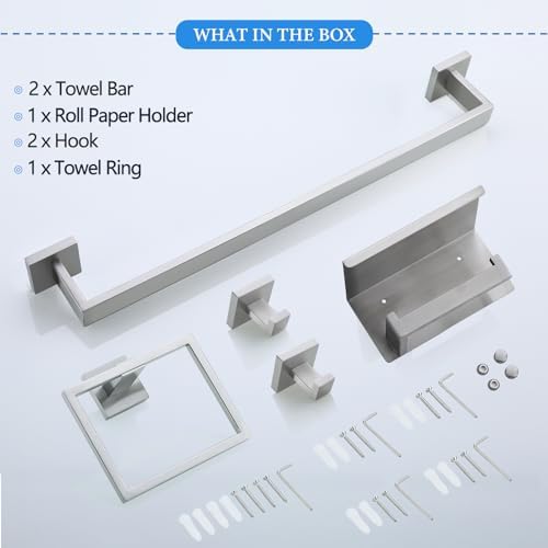 Brushed Nickel Bathroom Towel Bar Set Bathroom Accessories Hardware Set Including Double Towel Bar Towel Ring Coat Hook and Toilet Paper Holder with Shelf. Wall Mounted Stainless Steel - Image 7