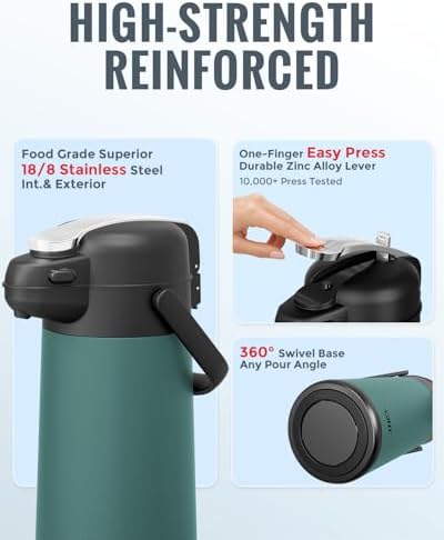 GiNT 101oz Airpot Coffee Dispenser with Pump, Insulated Coffee Carafe for Hot Liquids, Stainless Steel Vacuum Insulated Pump Dispenser for Hot/Cold Beverages, Home Office Commercial Outdoor Use(3L) - Image 5