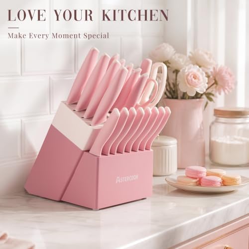 Astercook Knife Set, Kitchen Knives Set with Block and Sharpener 21 Pcs German Stainless Steel Sharp Blade Dishwasher Safe - Image 5