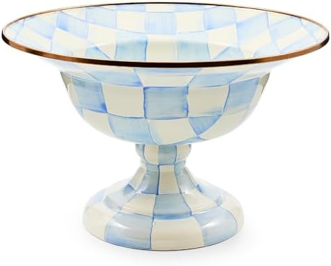 MACKENZIE-CHILDS Enamel Compote, Large, Light-Blue-and-White Sky Check by Unknown