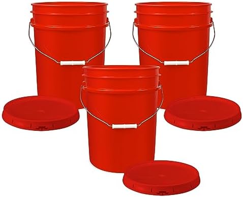 ePackageSupply 5 Gallon Bucket - Food Grade Bucket with Airtight Gasketed Tear Strip Lid, BPA-Free, Heavy-Duty 90 Mil HDPE Plastic Pail, Bulk Storage, Durable Container, Made in USA - Red, 3 Packs by ePackageSupply