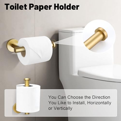 5 Pieces Brushed Gold Bathroom Hardware Accessories Set SUS304 Stainless Steel Gold Towel Bar Holder Set, 23.6Inch Towel Racks for Bathroom, Robe Towel Hooks, Toilet Paper Holder Wall Mounted - Image 4