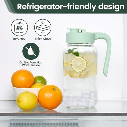 Mason Jar Pitcher, 2 pcs 64 oz (2 quart), Glass Pitcher with Lid - Image 5