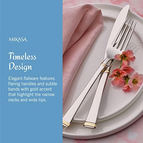 Mikasa Harmony 65-Piece Flatware Set for 12, 18/10 Stainless Steel Silverware with Gold Accent Handles, Service for 12 with Serving Utensils, Dishwasher Safe - Image 3