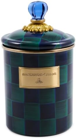 MACKENZIE-CHILDS Enamel Canister, Medium, Dark-Green-and-Blue Juniper Check by Unknown