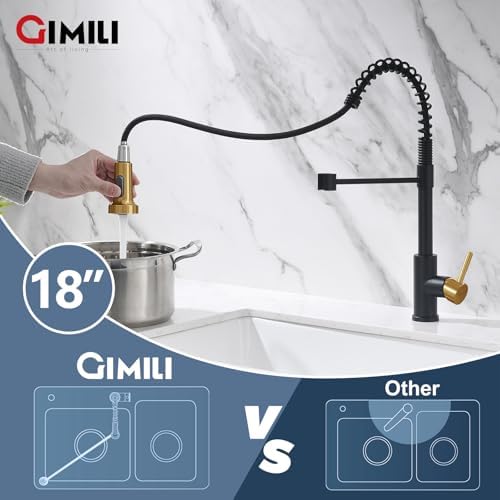 GIMILI Kitchen Faucet with Pull Down Sprayer Black and Gold - Image 3