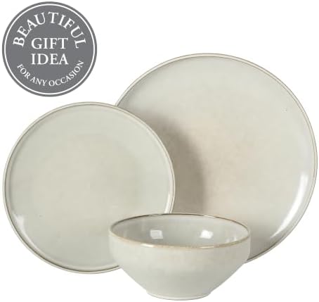 Gibson Elite White Sands Plates and Bowls Sets, 12-Piece Stoneware Dinnerware Sets, Reactive Glaze Dish Set - Moonstone White - Image 4