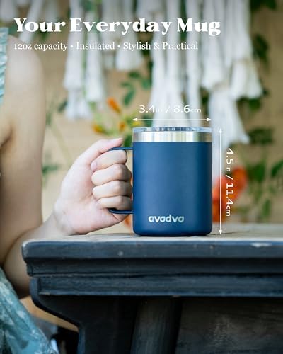 2 Pack 12oz Insulated Coffee Mug with Lids, Stainless Steel Cup - Image 3