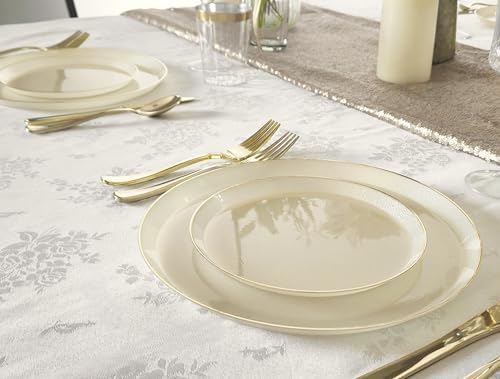 " OCCASIONS " 60 Plates Pack (30 Guests)-Heavyweight Wedding Party Disposable Plastic Plate Set -30 x 10'' Dinner + 30 x 7'' Salad/dessert plates (Reef - Ivory & Gold) - Image 5