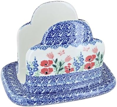 Blue Rose Polish Pottery - Pink Dreaming of Poppies Napkin Holder - 5" x 6.5" - Ceramic Napkin Holders, Decorative Dining Table Accessories by BlueRosePottery