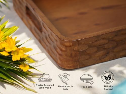 Vesta Homes Acacia Wood Serving Tray for Home/Kitchen/Restaurant/Office Organizer/Dining Table | Premium Serving Trays | 18 x 12 x 2.25 Inches | Handcarved in India - Image 2