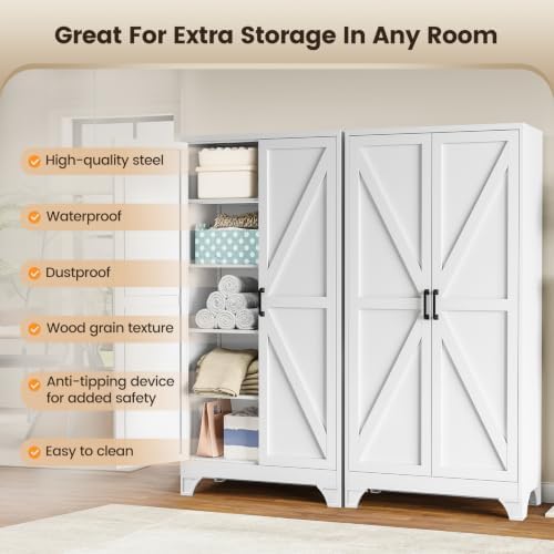 Yizosh 71" White Metal Pantry Storage Cabinet,Kitchen Tool Storage Cabinet - Image 6