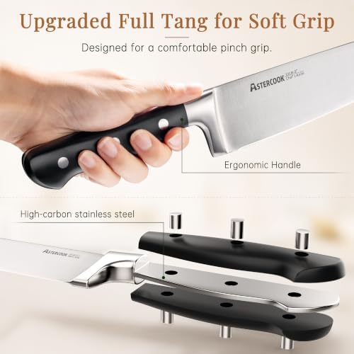 Knife Set,Astercook Kitchen Knife Set with Block 22-Piece Full Tang Stainless Steel Knives with Sharpener Dishwasher Safe and Anti-Slip Ergonomic Handle Elegant Black Utensils Set - Image 3