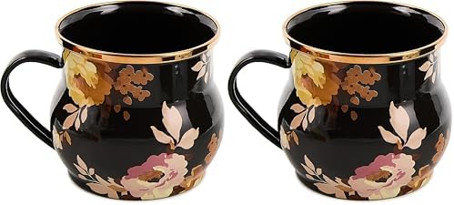 MACKENZIE-CHILDS Enamel Mug, Cute Enamelware Tea or Coffee Mug, Wild Rose Brown (Pack of 2) by Unknown