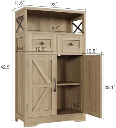 Farmhouse Accent Storage Cabinet with Drawers, Small Kitchen Pantry Cabinet - Image 2