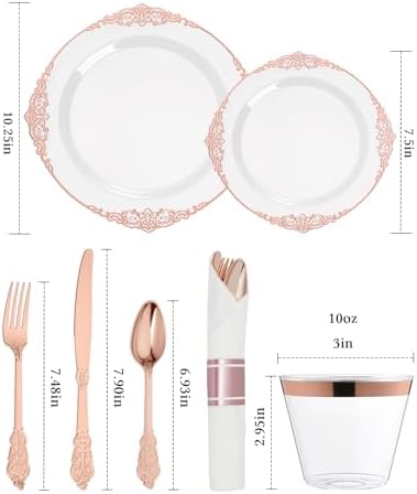 Goodluck 350 Piece Rose Gold Plastic Dinnerware Set for 50 Guests - Image 2