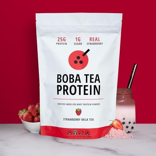 Strawberry Milk Tea | 25g Grass-Fed Whey Protein Isolate Powder | Gluten-Free & Soy-Free Bubble Tea Protein Drink | Real Ingredients & Lactose-Free Protein Drink | 25 Servings - Image 2