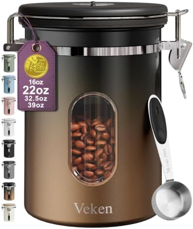 Veken Coffee Canister with Window, Airtight Stainless Steel Container, 22OZ by Veken