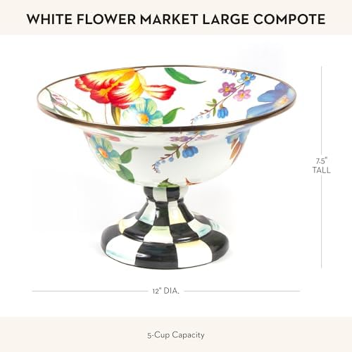 MACKENZIE-CHILDS Enamel Compote, Large, White Flower Market - Image 4