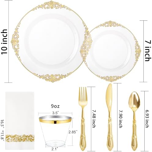 Morejoy 350PCS Clear and Gold Plastic Plates,Clear Plastic Dinnerware Set - Image 4