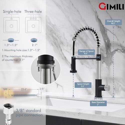 GIMILI Kitchen Faucet with Pull Down Sprayer Nickel and Black - Image 2