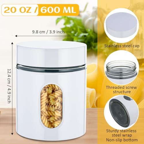 Mimorou 6 Pack 20 oz Airtight Stainless Steel Kitchen Canisters, White - Image 2