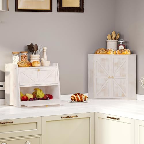 Trironsun Corner Bread Box for Kitchen Counter Double Layer Bamboo Bread Storage Container Large Capacity Bread Storage Bin Farmhouse Breadbox Organizer - Image 3
