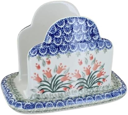 Blue Rose Polish Pottery - Orange Spring Tulip Napkin Holder - 5" x 6.5" - Ceramic Napkin Holders, Decorative Dining Table Accessories by BlueRosePottery